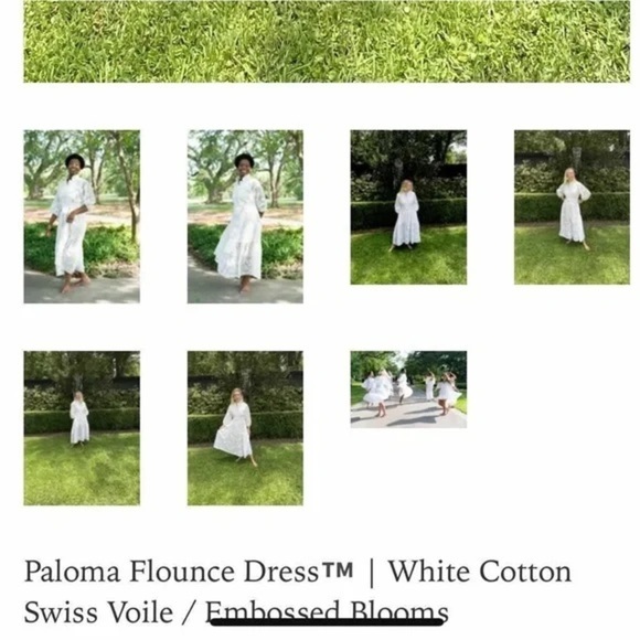 Sue Sartor Paloma Flounce Dress, White Cotton Swiss Voile/Embossed Blooms, L - Picture 2 of 11